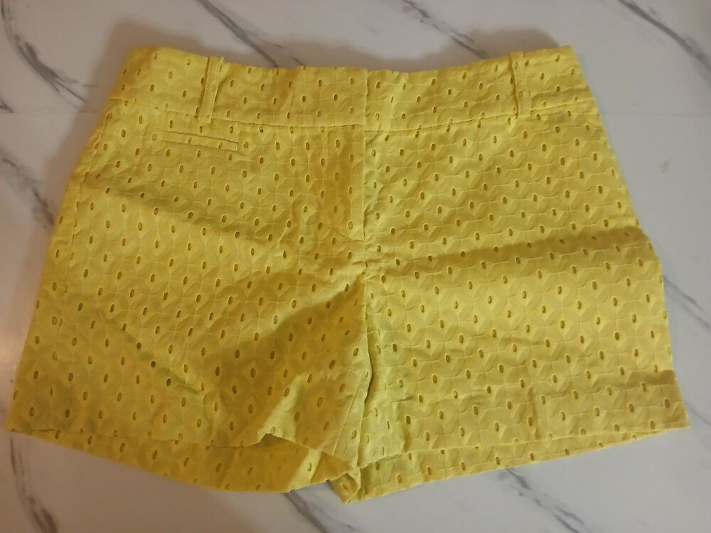 LOFT Riviera Short Yellow Eyelet Women's Solid Button Flat Front Shorts Size 2